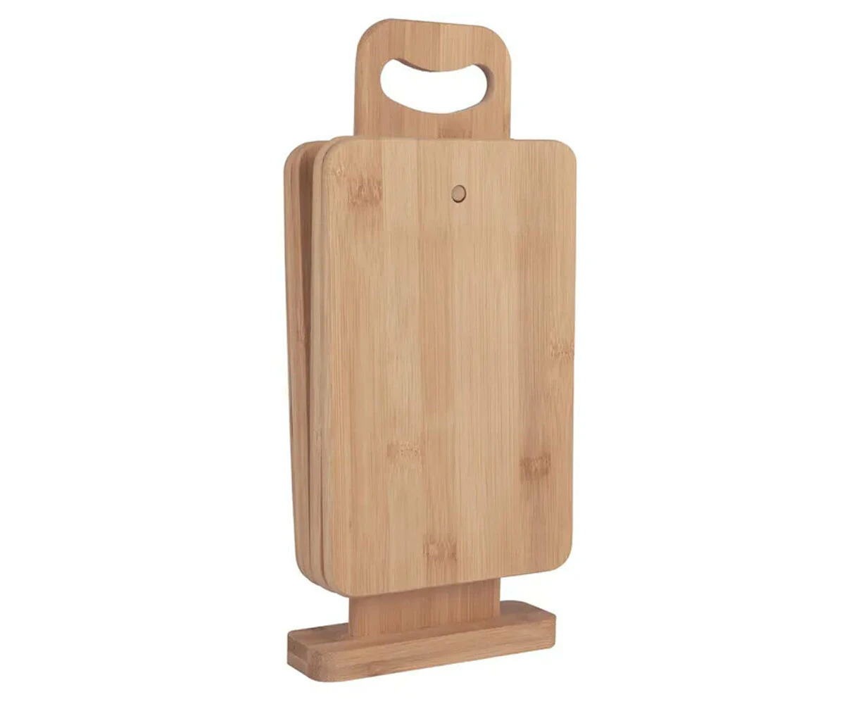 4pc Bamboo 22x14cm Chopping Block/Cutting Board Set w/ Display Stand Brown