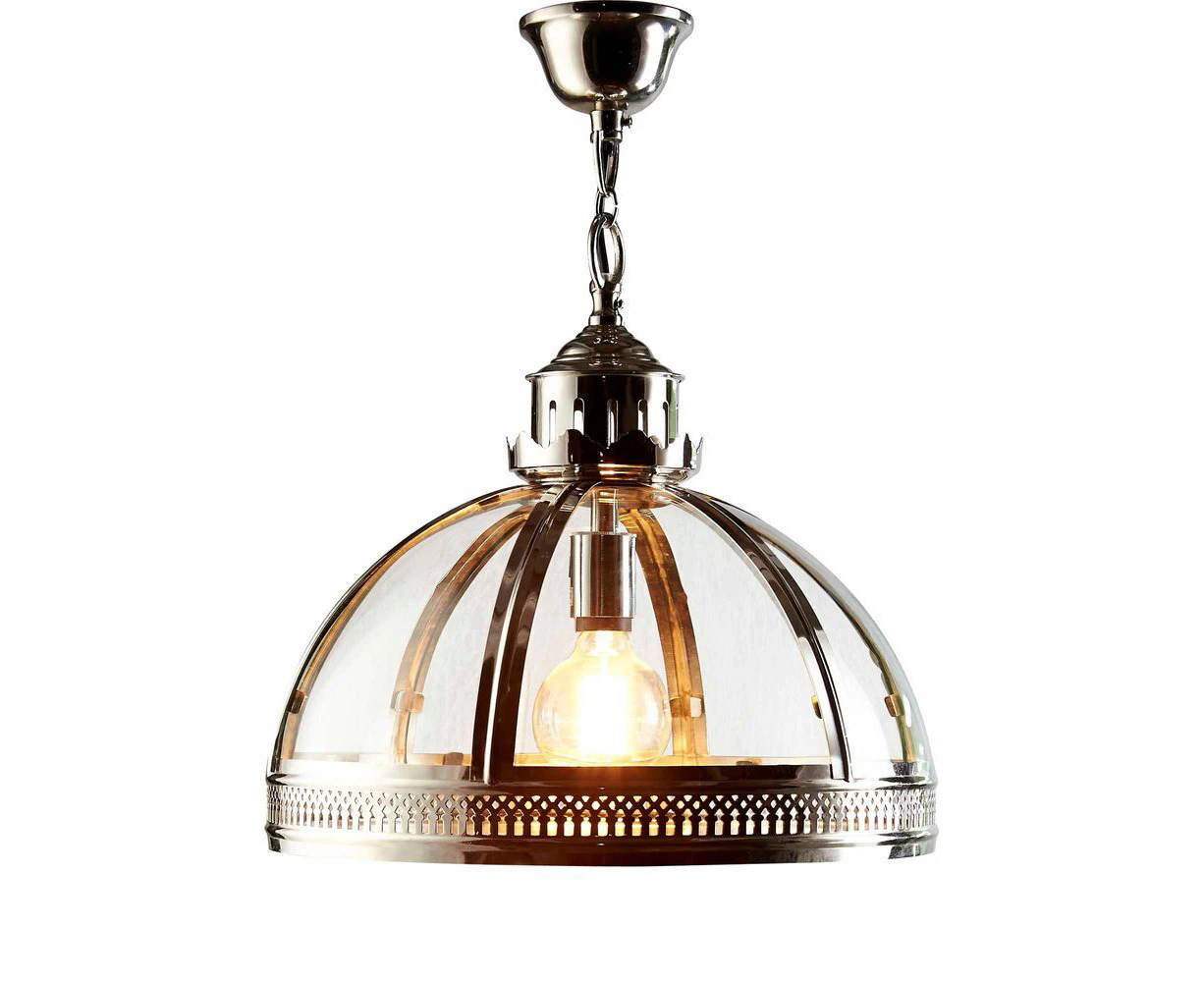 Belle Winston Brass/Glass Ceiling Pendant Light Small 40cm Lamp Shiny Nickel