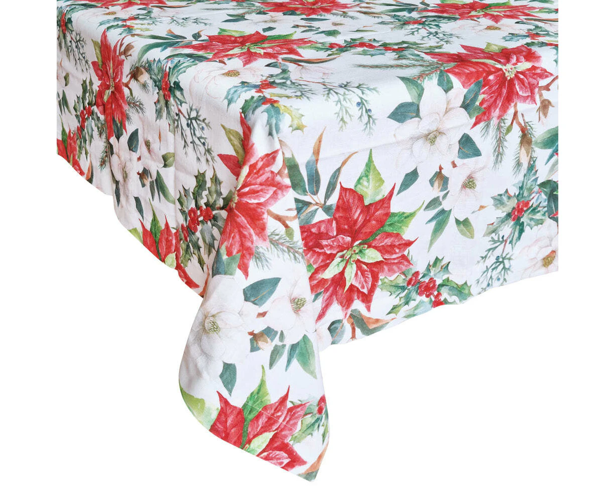 J.Elliot Home Floral Christmas Tablecloth 150x250cm White Multicolour Home Decor