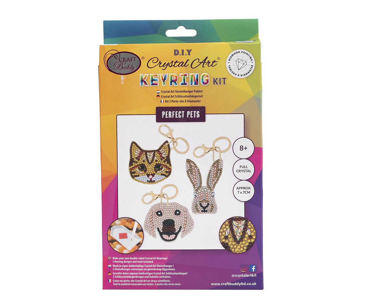 3pc Craft Buddy Perfect Pets Keyring Diamond/Crystal Art Kit Kids/Family 8y+