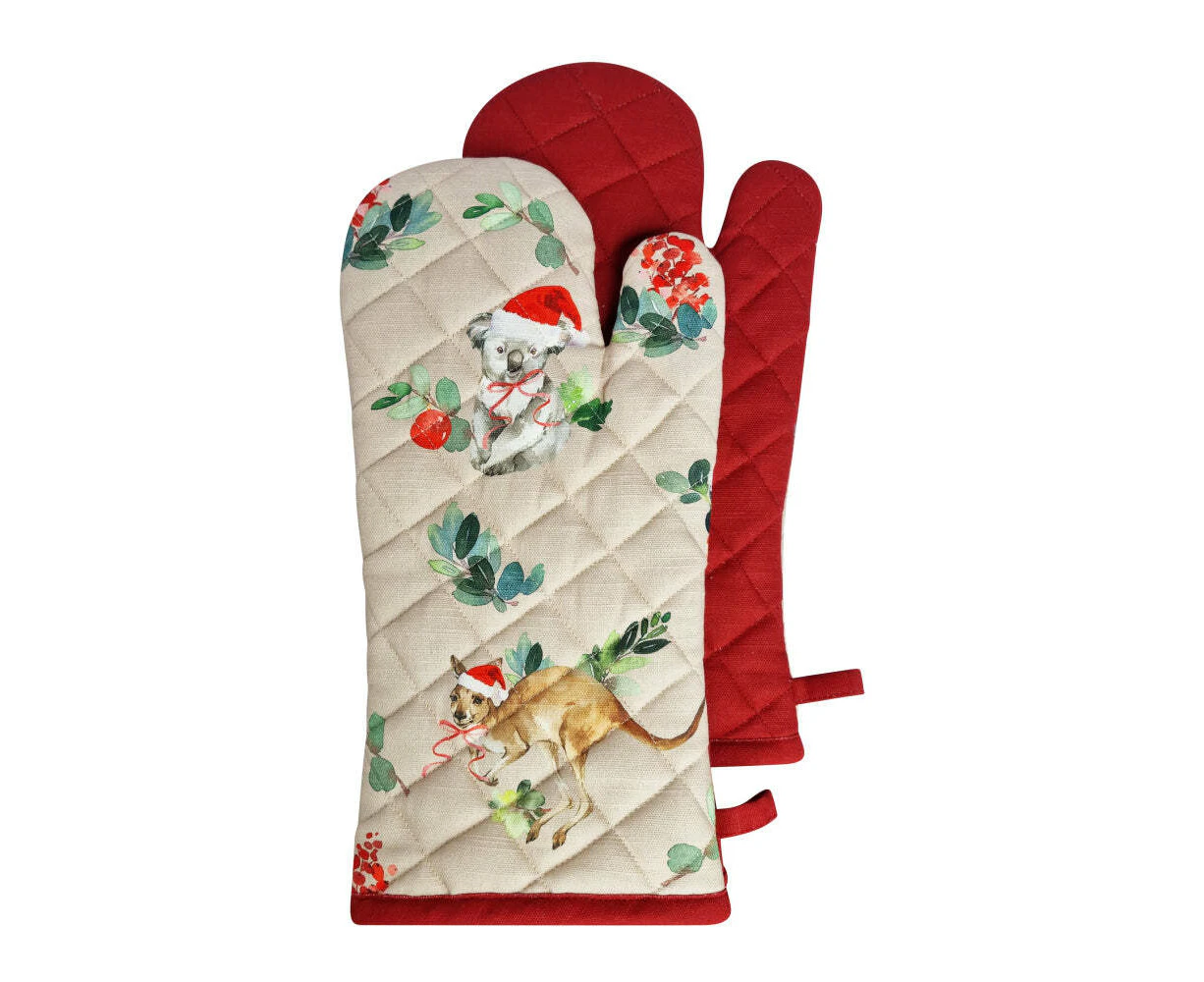 2pc J.Elliot Home Outback Christmas Oven Mitt 19x35cm Beige & Red Home Decor