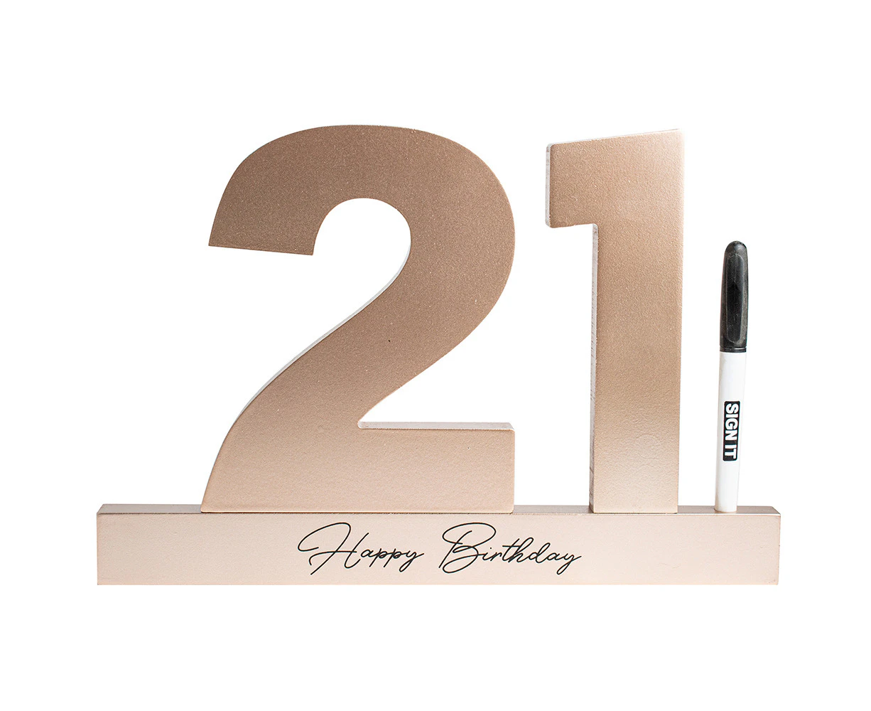 21st Rose Gold Signature Block Novelty Birthday Message Party Statue Set