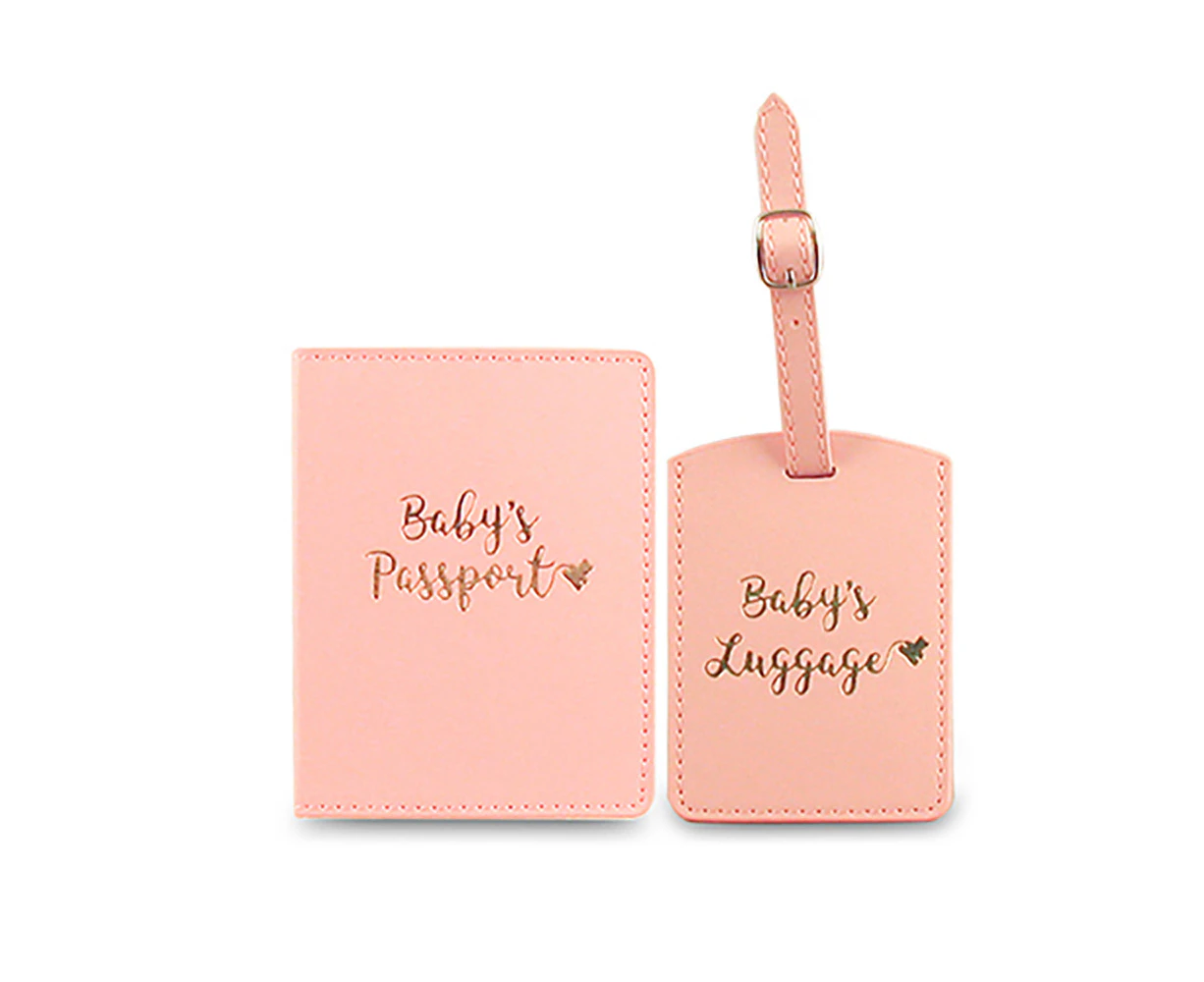 Baby Girl Protective Identifying Luggage Travel Tag/Passport Holder PNK/Gold Set