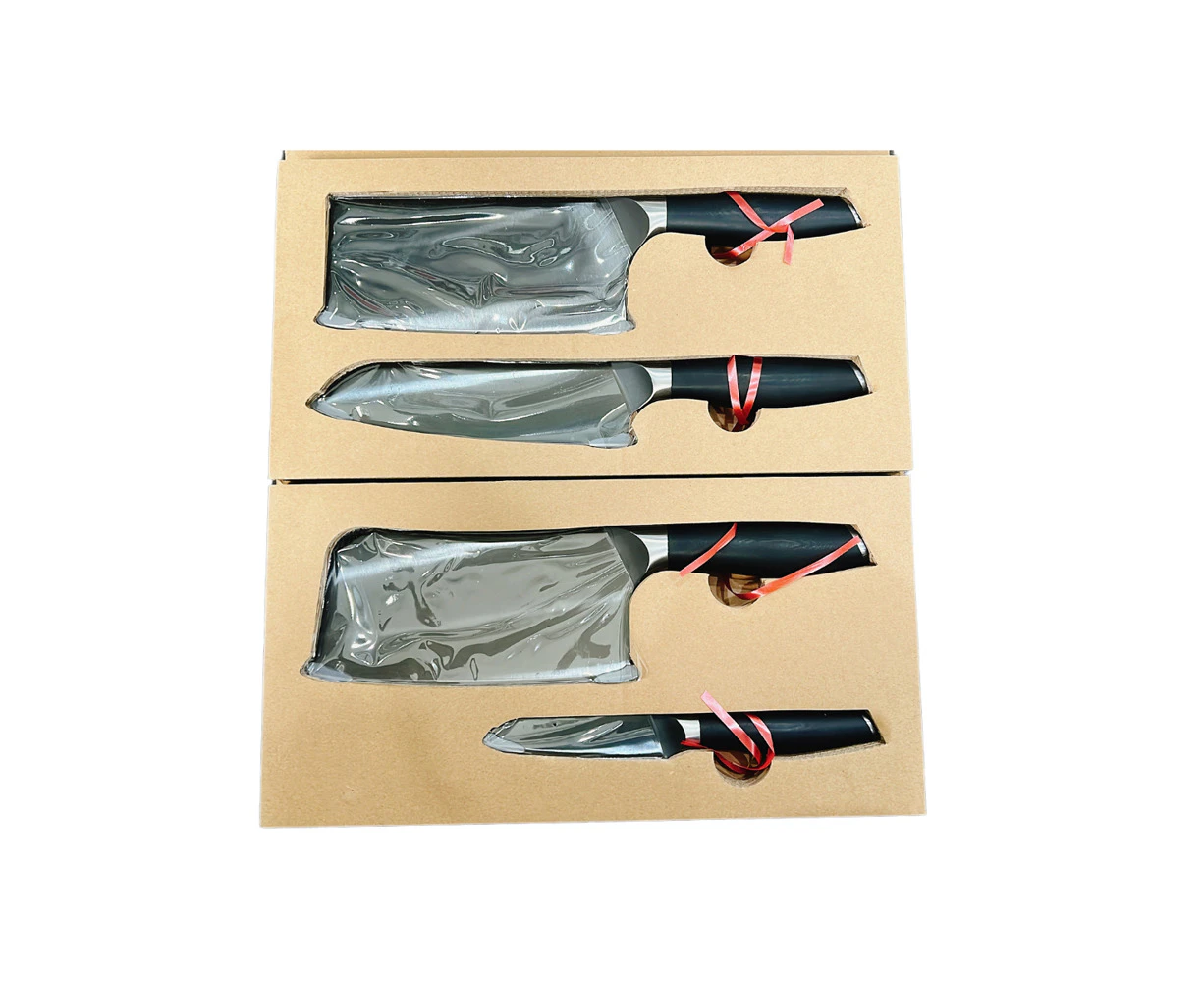 4pc Kuvings Stainless Steel Kitchen Cutting Knife Set Slicer/Chopper w/Box Black