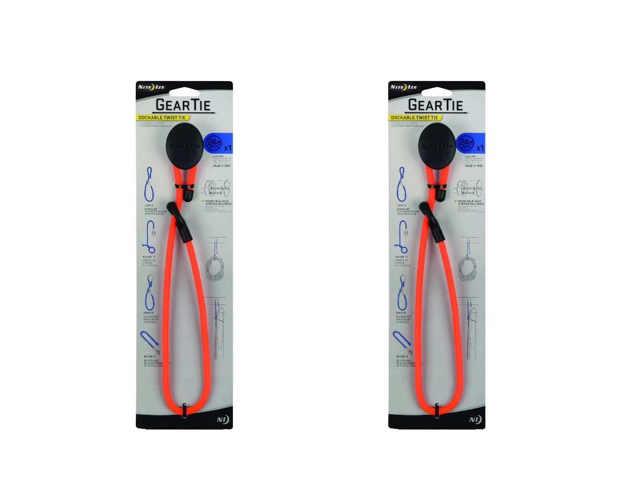 2x Nite Ize Blaze 24in Gear Tie Dockable Rubber Cable Reusable Organiser ORNG