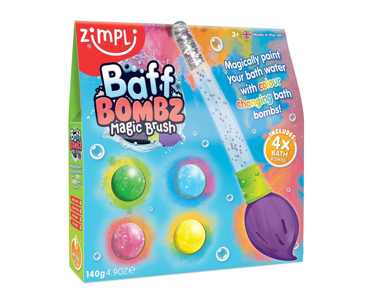 4pc Zimpli Baff Bombz Colour Changing Bath Bomb Magic Brush Kids/Children 3+