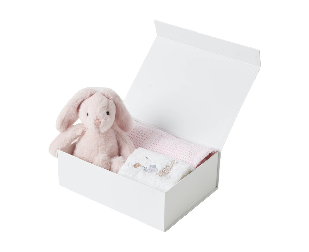 Jiggle And Giggle Bunny Newborn Baby Hamper Plush/Towel/Blanket Gift Set Pink