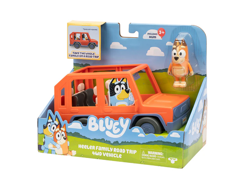 2pc Bluey S11 Heeler Family Road Trip 4WD Vehicle & Mum Figure Kids Toy Set 3y+