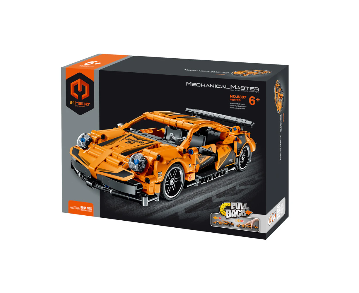 490pc iM.Master Pull Back Super Car Building Blocks Kids Toy Kit Orange 6y+