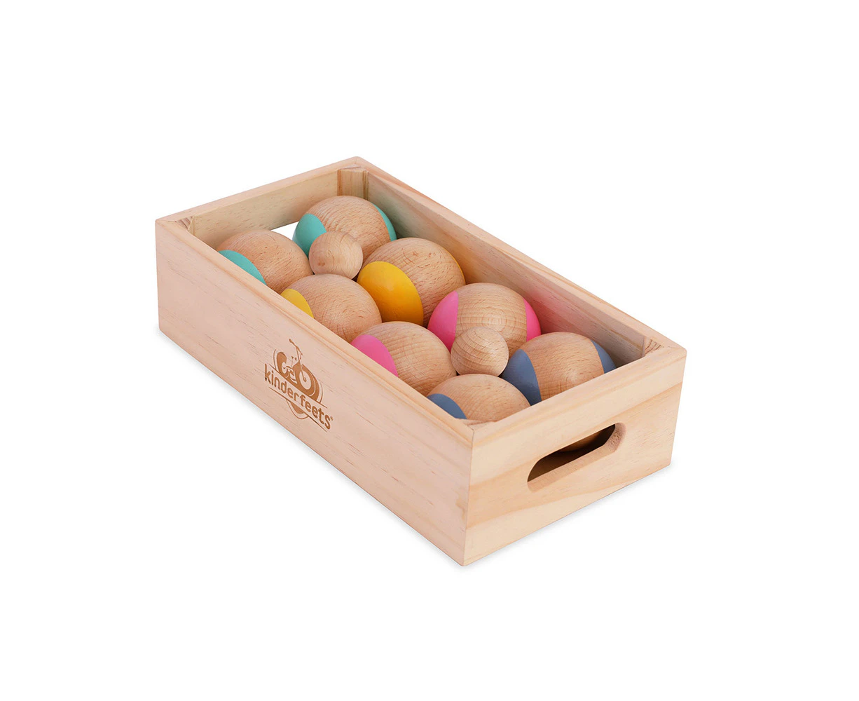 10pc Kinderfeets Boules w/ Box Kids/Children Wooden Outdoor Fun Play Toy 3y+