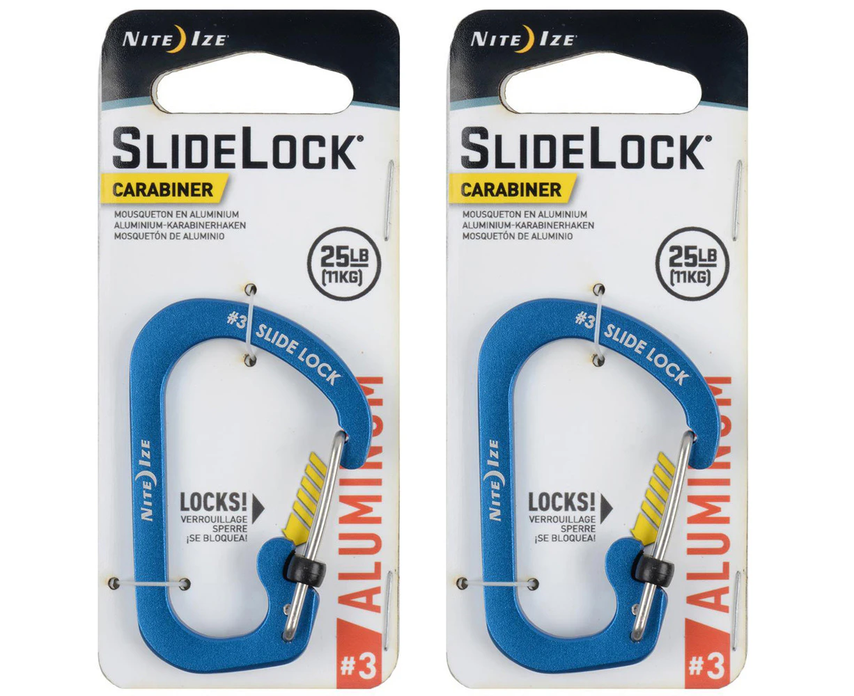 2x Nite Ize Slidelock 6cm Aluminium #3 Carabiner Lock Key Accessory Organiser BL