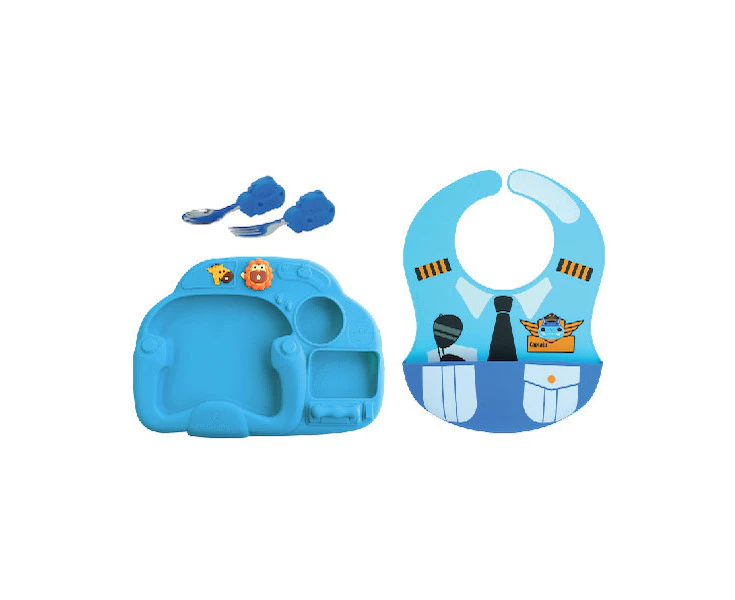 Marcus & Marcus Creativplate Toddler/Child Meal Time Set Lucas Hippo Blue 18m+