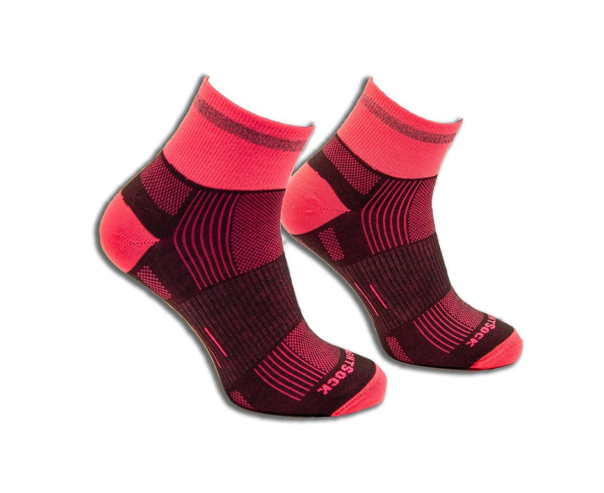 Wrightsock Eco Run Reflective Quarter Grey/Pink Unisex Running/Active Socks - Grey/Pink