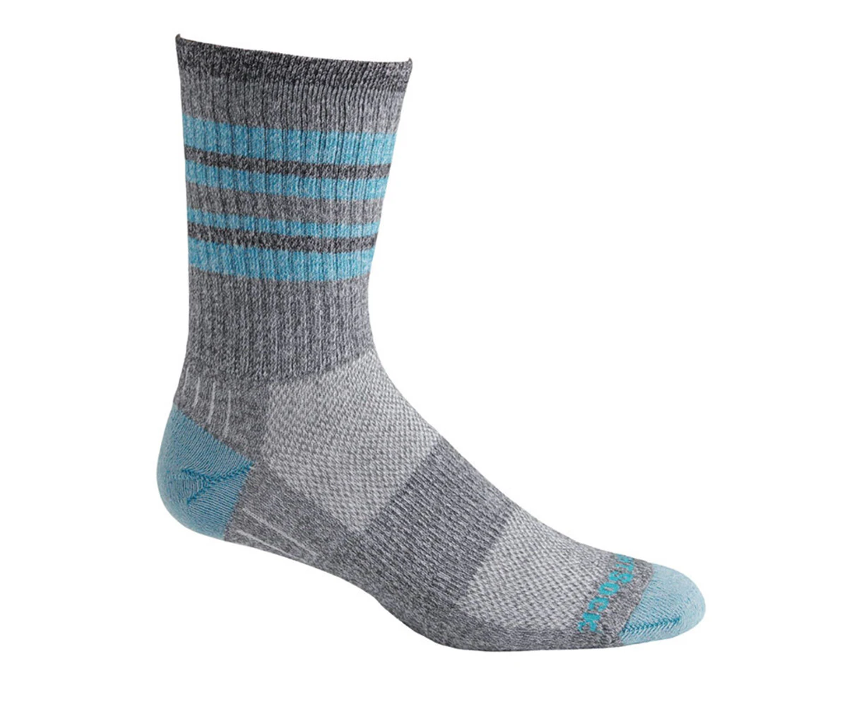 Wrightsock Escape Crew Length Turquoise Stripes Unisex Outdoor Hiking Socks - Turquoise Stripes