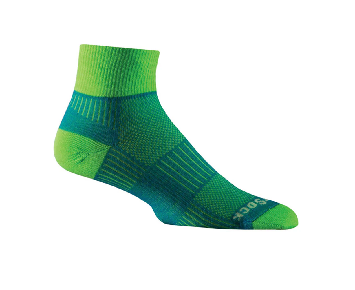 Wrightsock Coolmesh II Quarter Blue/GRN Unisex Activewear Socks - Blue/Green