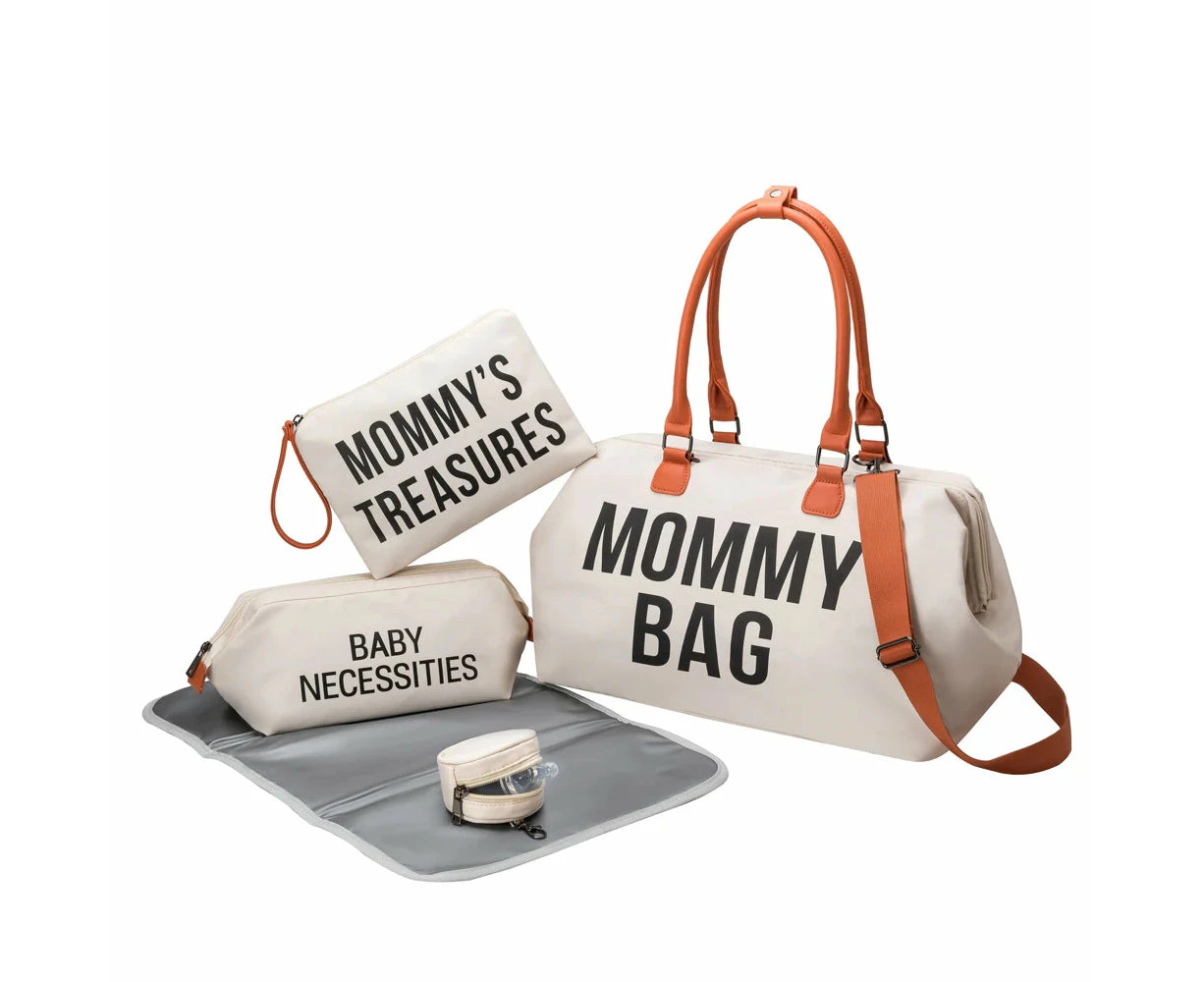 Anymom Mommy Diaper Bag Beige Handbag 5 pcs Set with Portable Changing Pad Adjustable and Removable Strap Mommy Maternity Bag