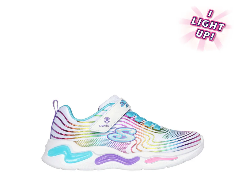 Skechers Girls' S-Lights Wavy Beams Sneakers - White/Multi