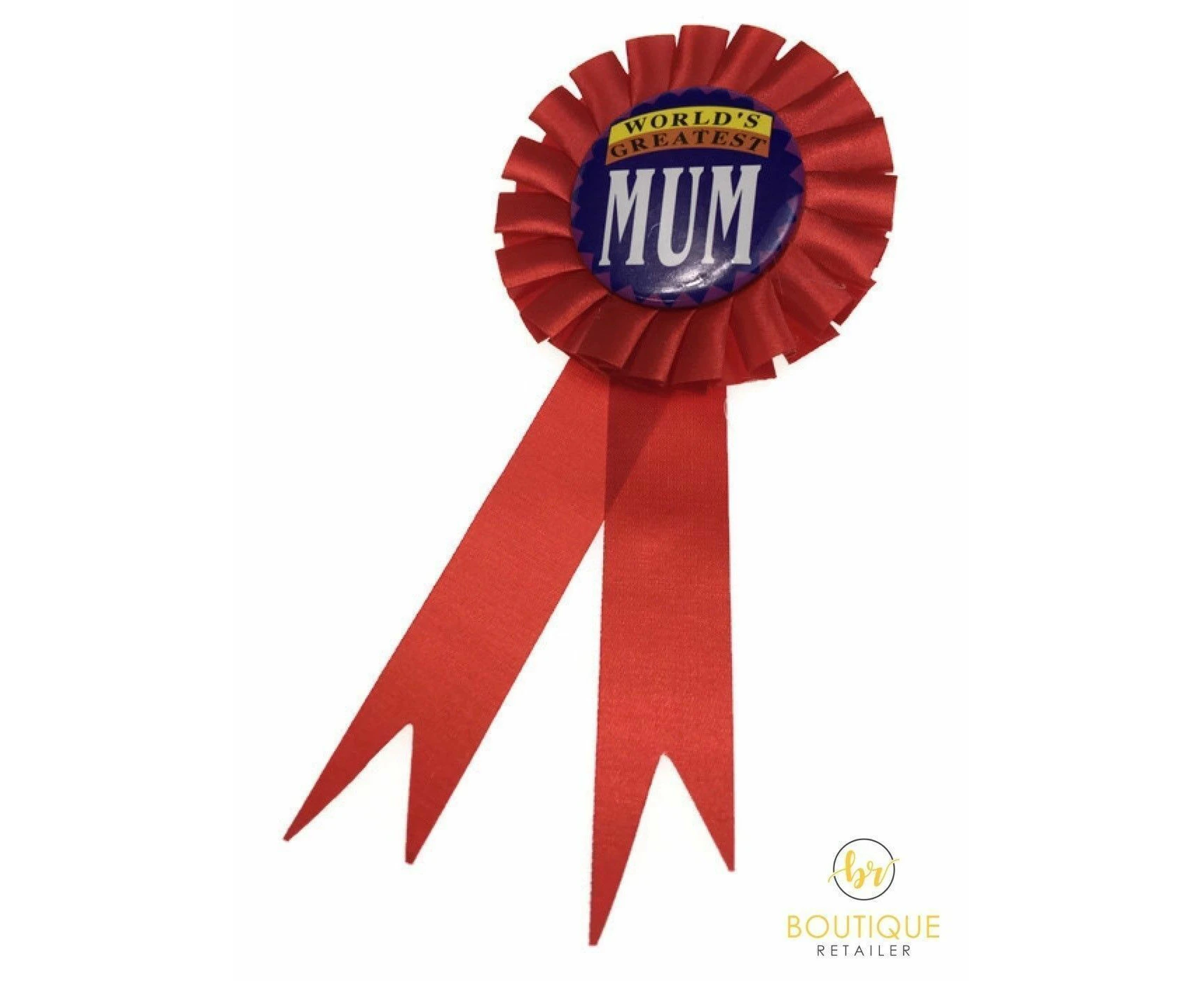 WORLD'S GREATEST MUM Red Ribbon Badge Award MOTHERS DAY Gift Fun Fancy Party