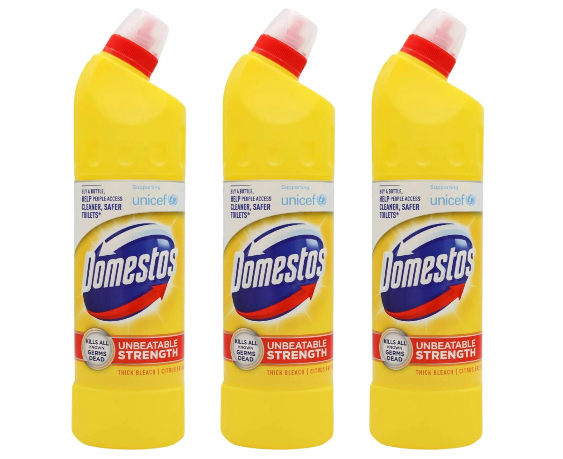 3x Domestos 750ml Thick Bleach Extended Power Citrus Fresh Kills All Known Germs Dead