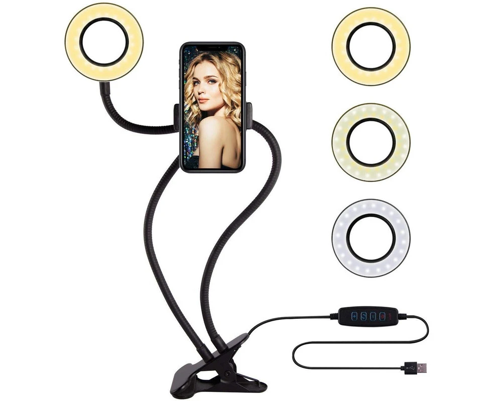 Professional Live Stream Ring Light with Phone Mount Holder Selfie USB Lighting