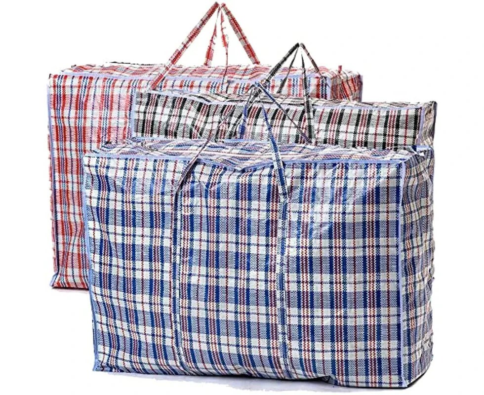 48x Large Stripe Bag Packing Storage Strip Zip Shopping Travel Check House Moving 90cm x 78cm x 25cm