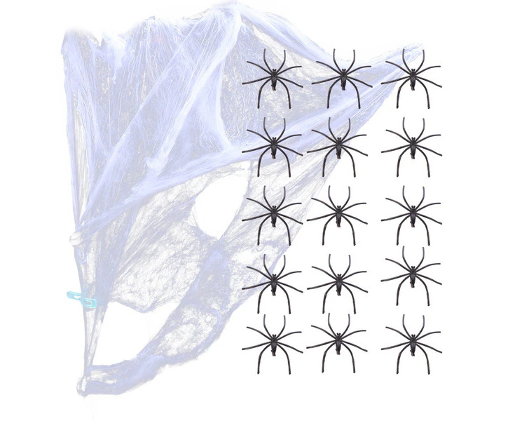 STRETCHABLE SPIDER WEB Spooky Halloween Decoration + 2 Spiders Party Decor Ghost