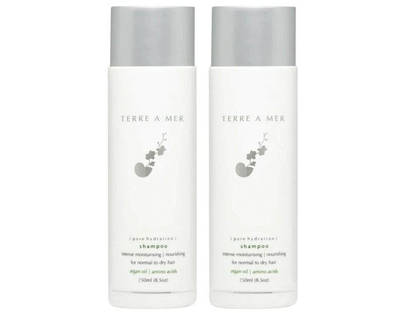 2x TERRE A MER Pure Hydration Hair Shampoo Hydrate Normal Dry Argan Oil 250ml