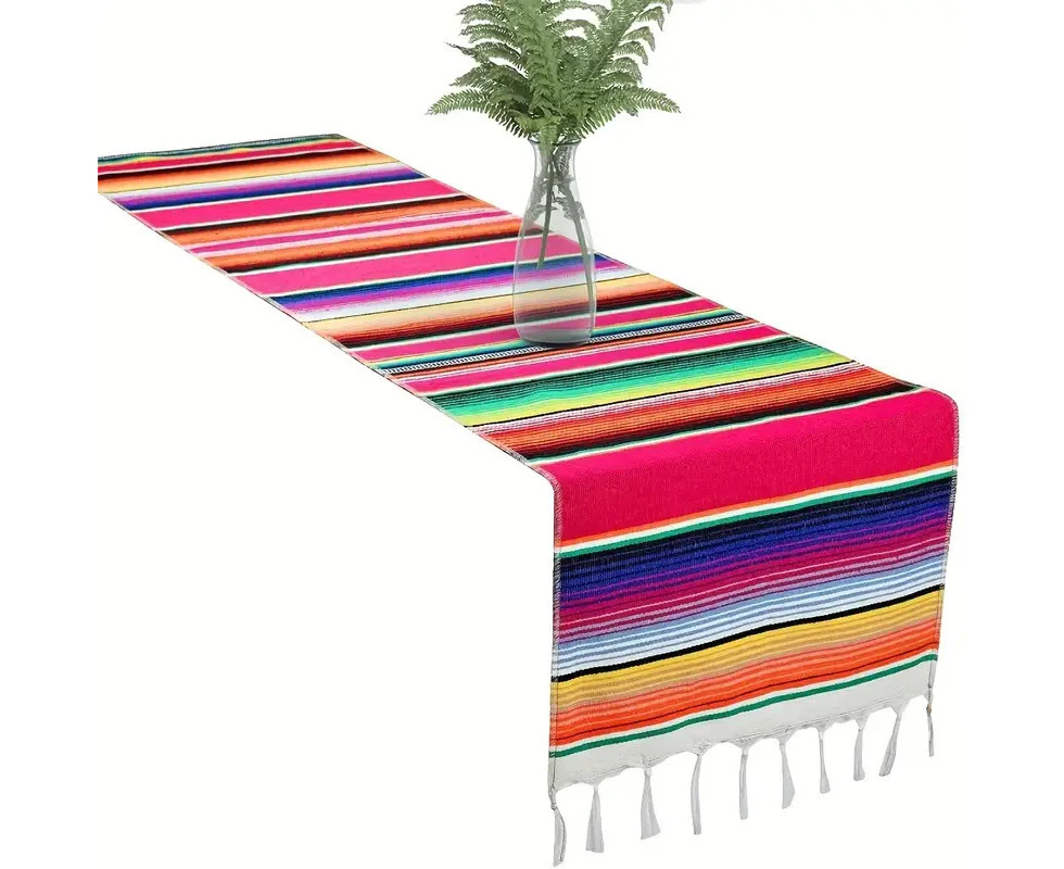 Rainbow Table Runner Stripe With Tassel Mexican Tablecloth Wedding Party Decor