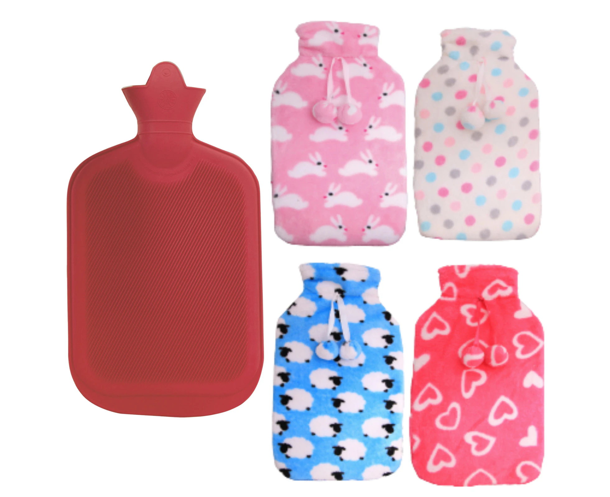 2L HOT WATER BOTTLE with Coral Fleece Cover Winter Warm Natural Rubber Bag