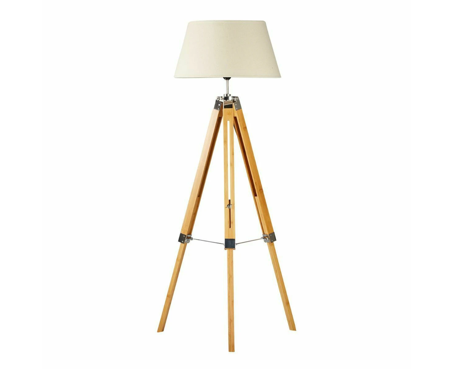 LARGE TRIPOD FLOOR LAMP Linen Shade Modern Light Bamboo Vintage Wooden Retro