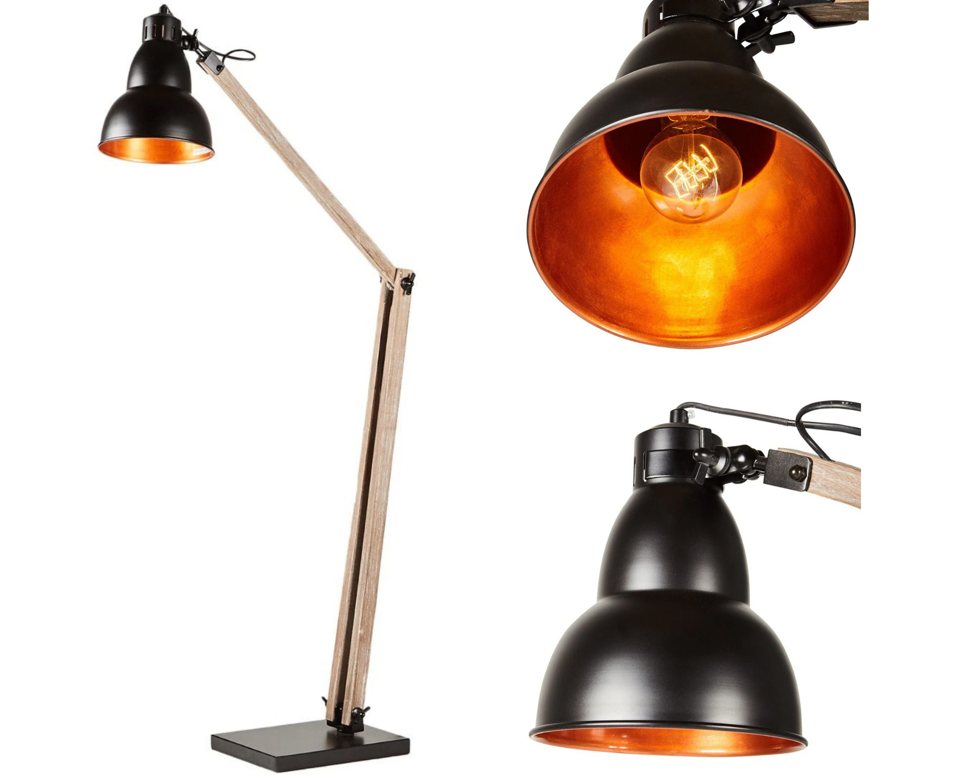 Wooden Large Floor Lamp Industrial Retro Modern Adjustable Light - Matte Black