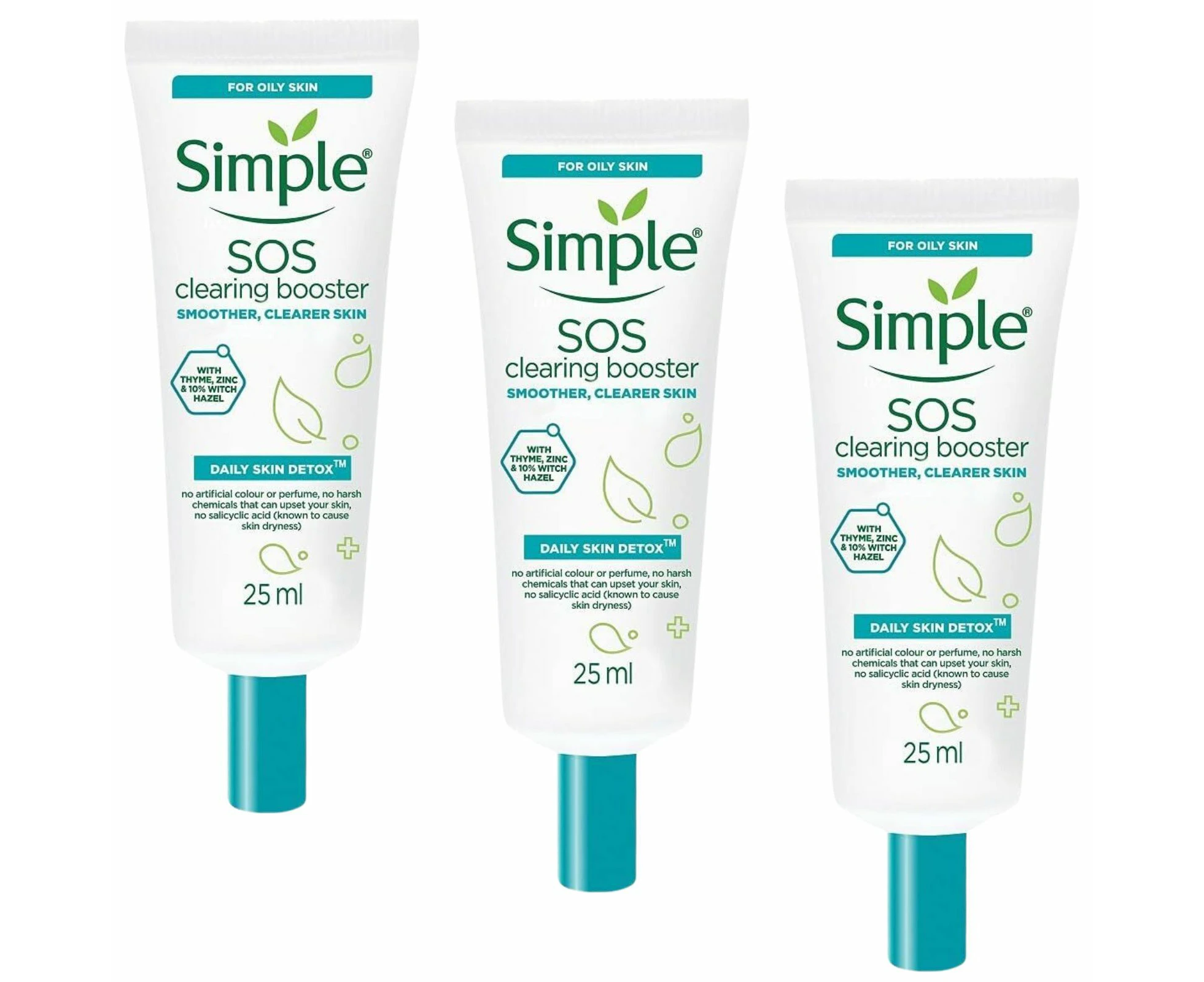 3x Simple 25ml SOS Clearing Booster Long Lasting Shine & Blemish Control