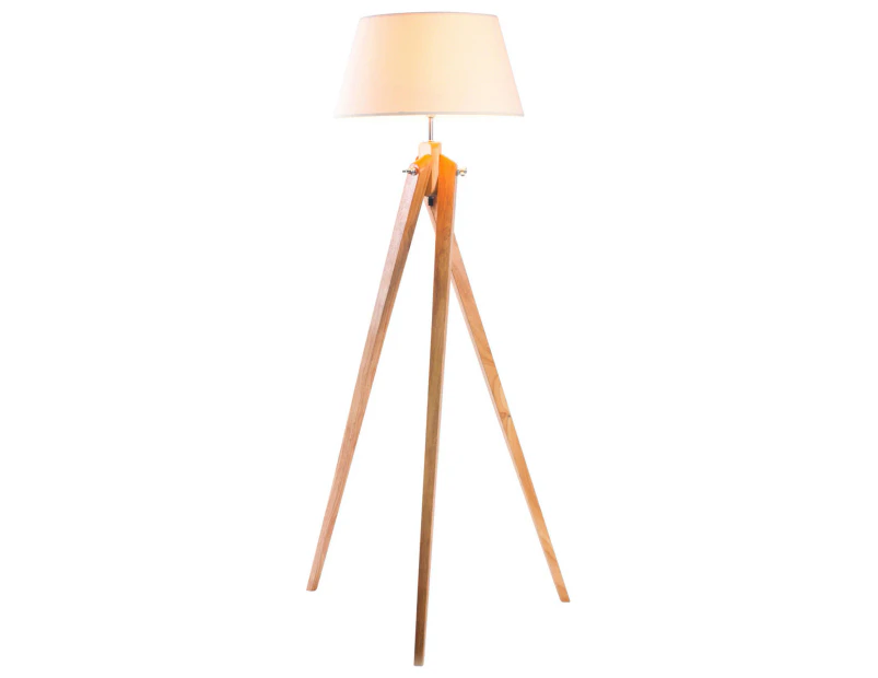 Large Tripod Floor Lamp Linen Shade Modern Bamboo Wooden Retro Twist Light