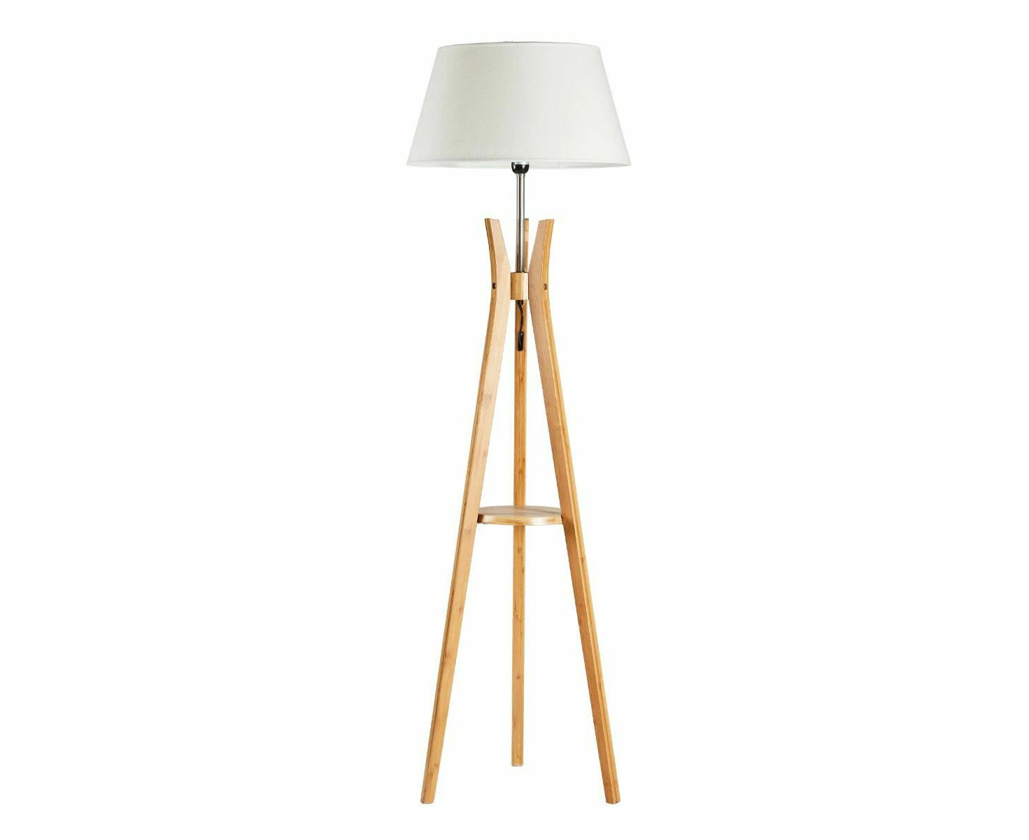 LARGE BAMBOO TRIPOD FLOOR LAMP Linen Shade Modern Light Vintage Wooden Scandi