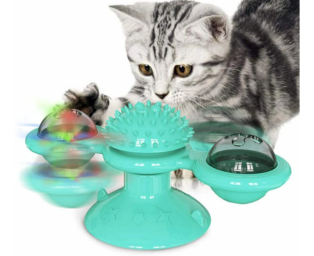 Windmill Cat Toy with 2-Compartment Spinning Interactive Suction Cup Pet