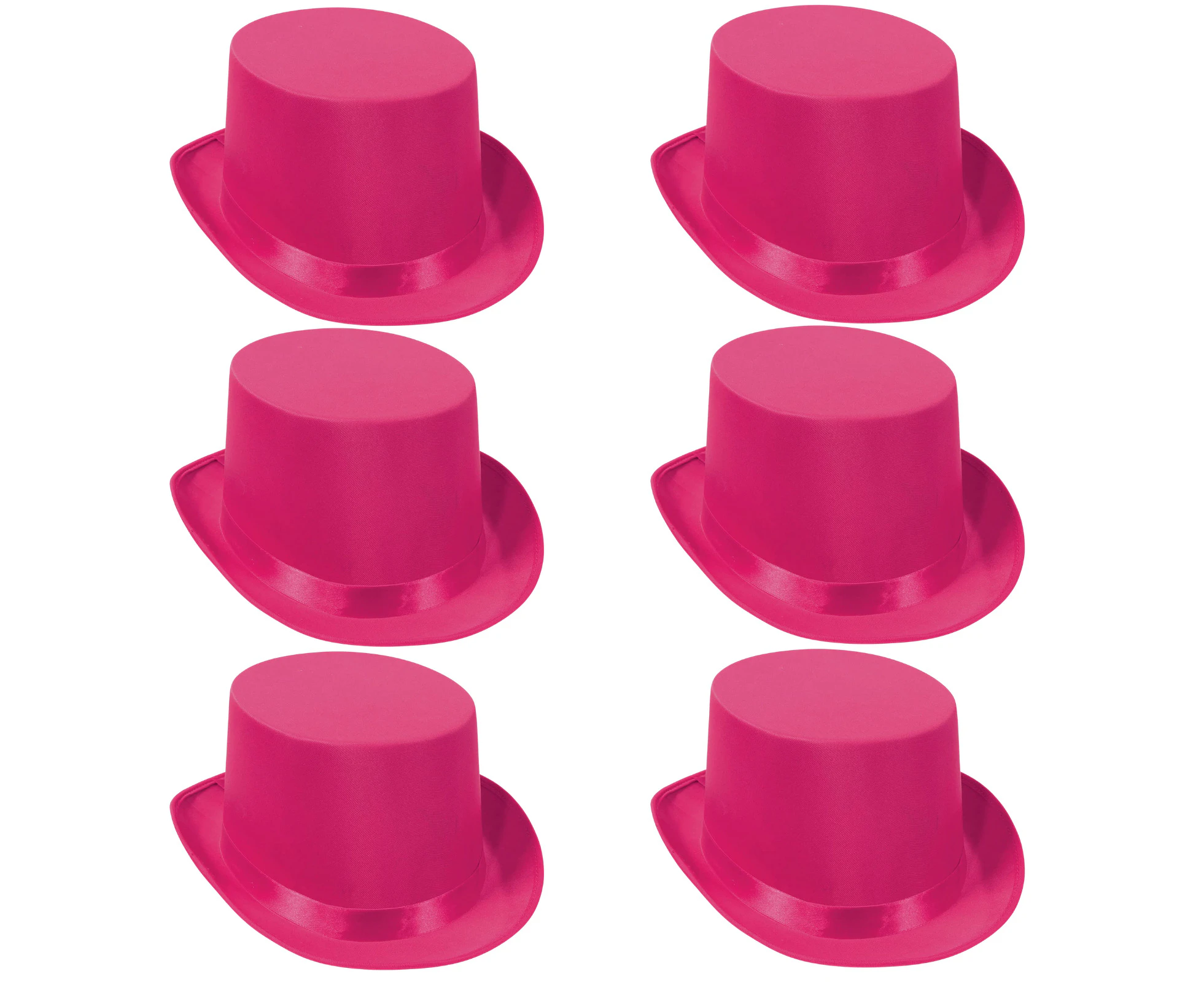 6x SATIN TOP HAT Costume Party Cap Fancy Dress Trilby Fedora One Size BULK - Hot Pink