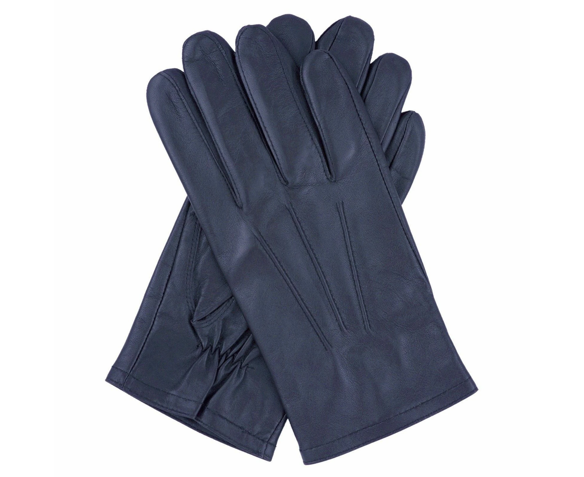 Dents Men's Genuine Full Grain Leather Gloves 3 Point Stitch Fleece Lined Warm Winter - Navy