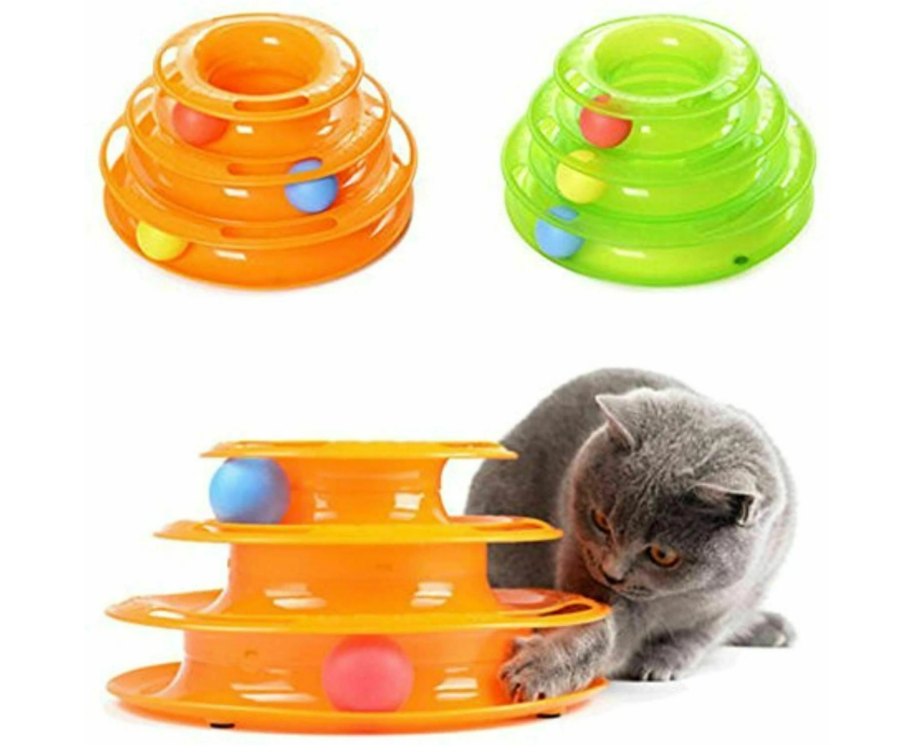 Funny Cat Toy Plastic Tower Interactive Track Ball Playing Game - Assorted Colours