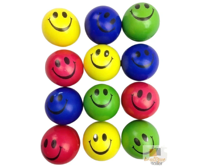 12x STRESS BALLS Hand Relief Squeeze Toy Reliever Antistress Soft Smiley MULTI