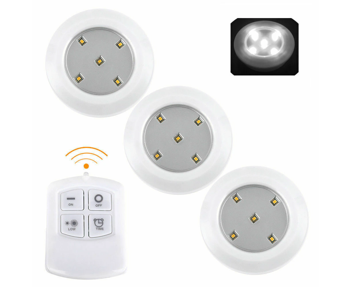 Set of 3 Wireless Remote Control LED SMD Lights Drawer Cabinet Cupboard