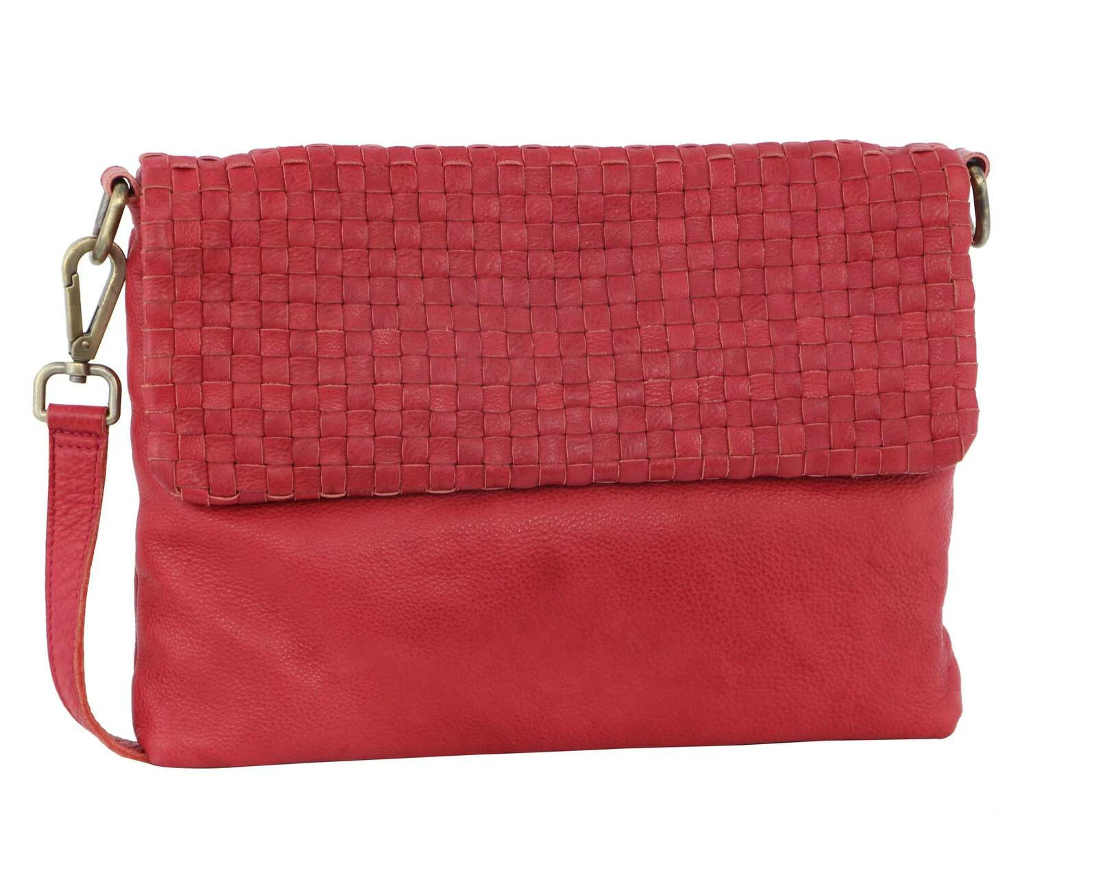 Pierre Cardin Womens Woven Leather Flap Cross-Body Bag/Clutch - Red