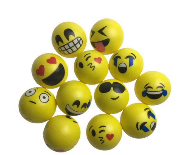 12 EMOJI FACE STRESS BALLS Hand Relief Squeeze Tension Reliever Soft Smiley 70mm