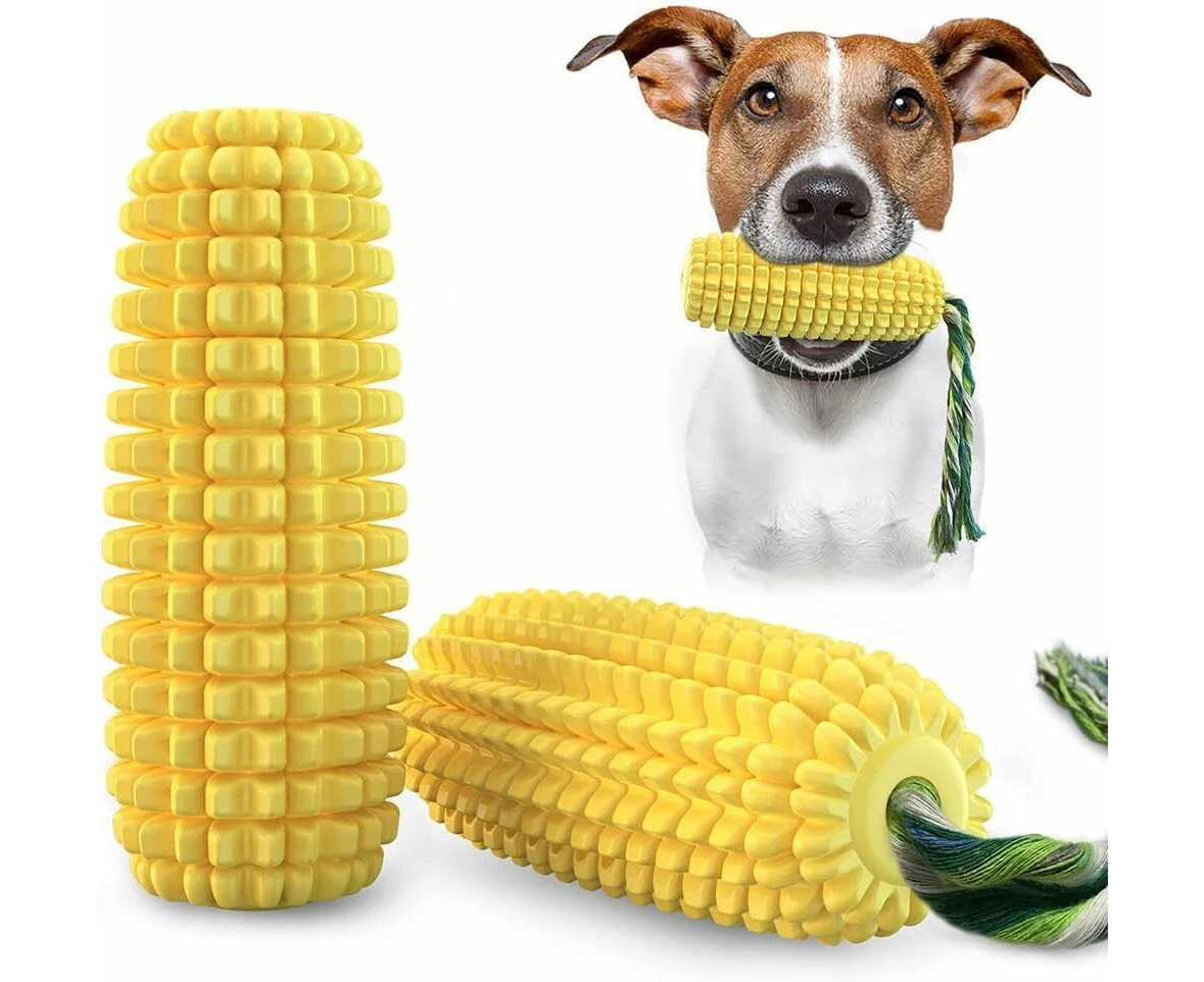 Dog Corn Toothbrush Interactive Squeak Chew Toy with Rope in Yellow TPR