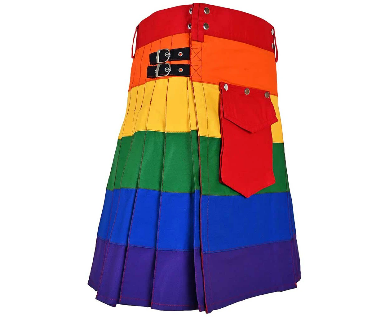 Scottish Men Hybrid Utility Kilt Rainbow with Removable Cargo Pocket Rainbow Patterned Modern Kilt