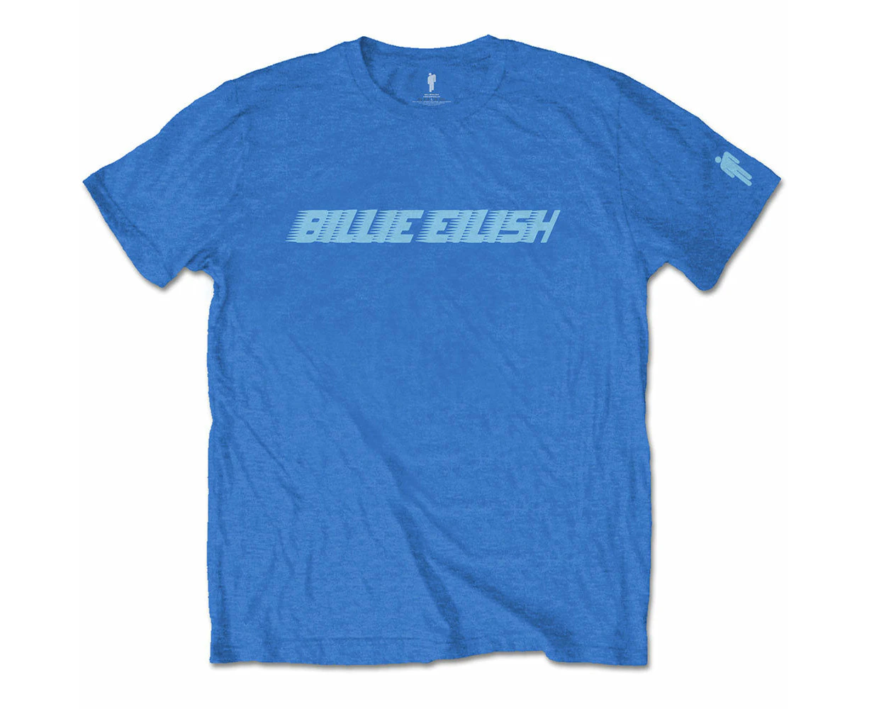 Billie Eilish | Official Band T-Shirt | Racer Logo (Sleeve Print) - Blue