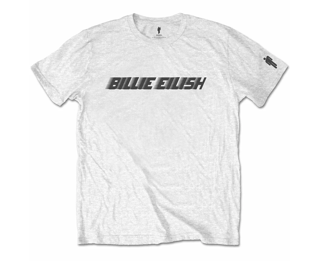 Billie Eilish | Official Band T-Shirt | Racer Logo (Sleeve Print) - White