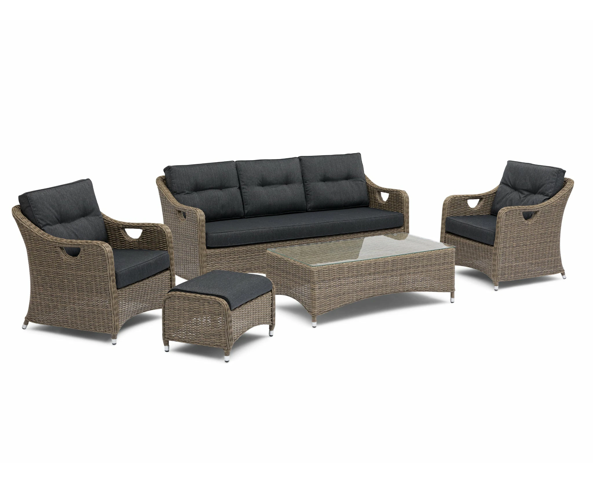 FurnitureOkay Liverpool 5-Piece Wicker Outdoor Lounge Setting - Charcoal