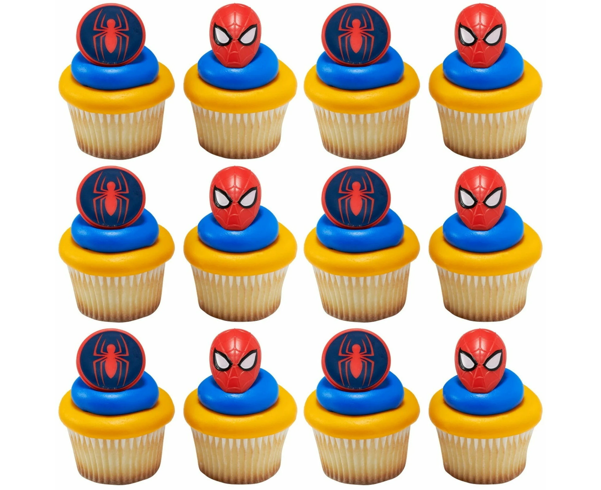 Spiderman Mask and Spider Cupcake Rings (Pack of 12)