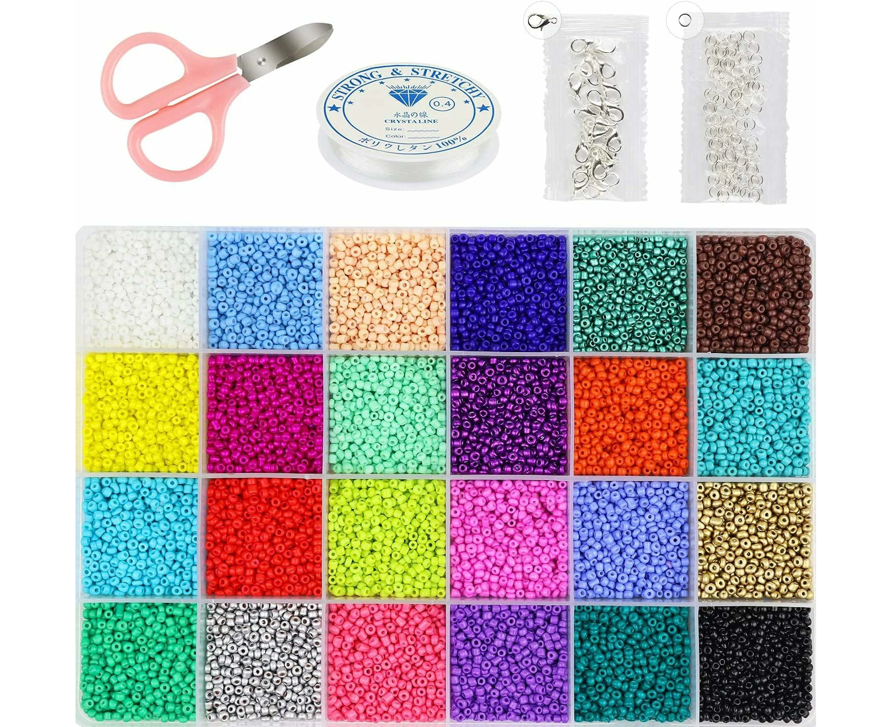 24000 pcs Glass Seed Beads 2MM Small Beads for Jewelry Making 24 Assortment Opaque Color Hole 0.6mm Bracelets Necklaces DIY Crafts Beading Kits