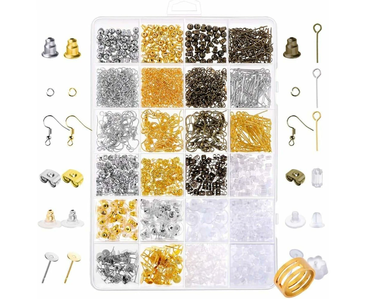 2400Pcs Earring Making Supplies Kit with 24 Style Earring Hooks, Earring Backs, Earrings Posts and Earring Making Findings for Jewelry Making a